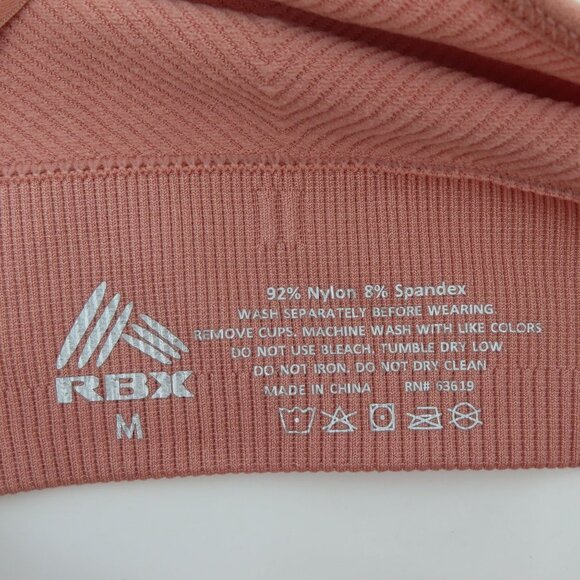 RBX Women Medium Pink Ribbed Wireless Sports Bra Racerback Lined Removable Pads - Picture 6 of 9